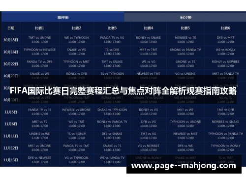 FIFA国际比赛日完整赛程汇总与焦点对阵全解析观赛指南攻略